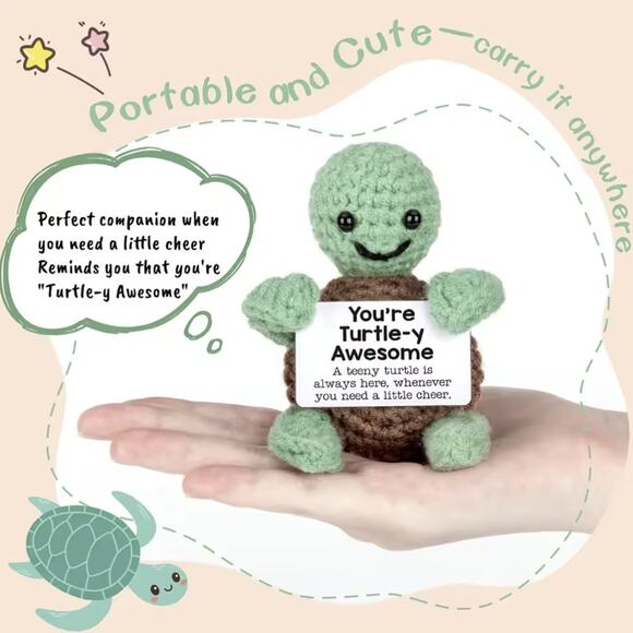 Crochet Turtle with Positive Message | Inspirational Desk Decor Gift - Picture 4 of 6